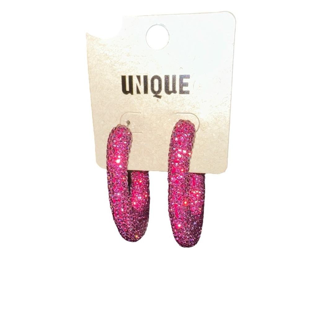 NIP! Unique Pink Glitter Statement Earrings